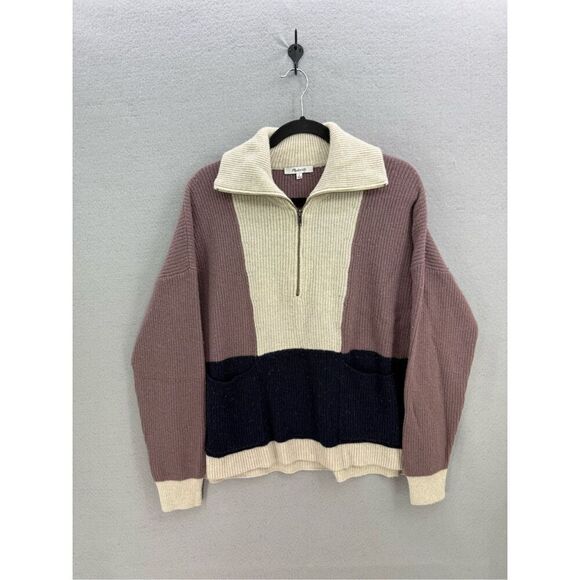 Madewell Glenbrook Half-Zip Pullover Sweater in Colorblock Merino Wool Size L - Picture 9 of 9
